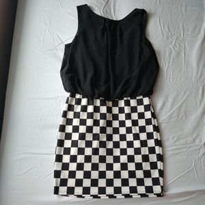 L8ter Black and White Checkered Dress Juniors S